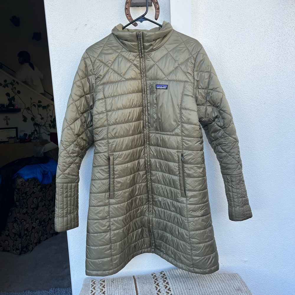 Patagonia Olive Green Long Quilted Puffer Jacket